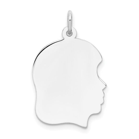 14k White Gold Plain Medium.011 Depth Facing Right Engravable Girl Charm